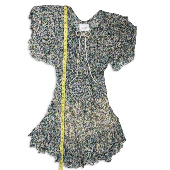 Isabel Marant Étoile Florise Smocked Floral Mini Dress – Green Multi - Picture 14 of 16